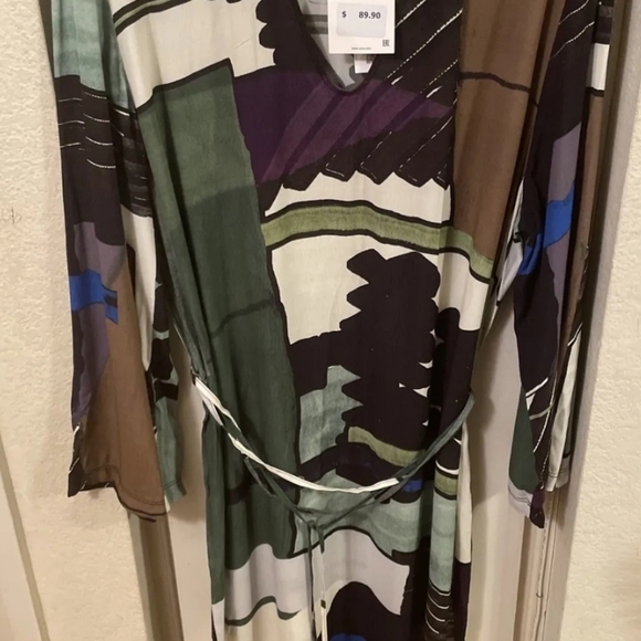 ZARA Green printed tunic kaftan belted mididress - Picture 4 of 8